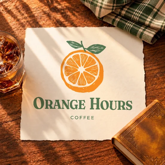 Orange Hours Coffee logo with an orange slice, printed on paper