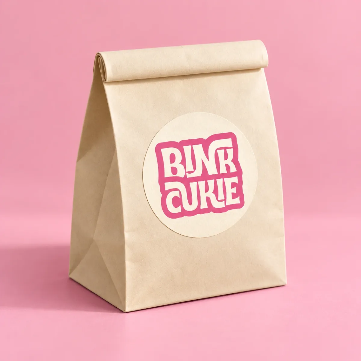 Bink Cukie logo sticker on a kraft paper bag