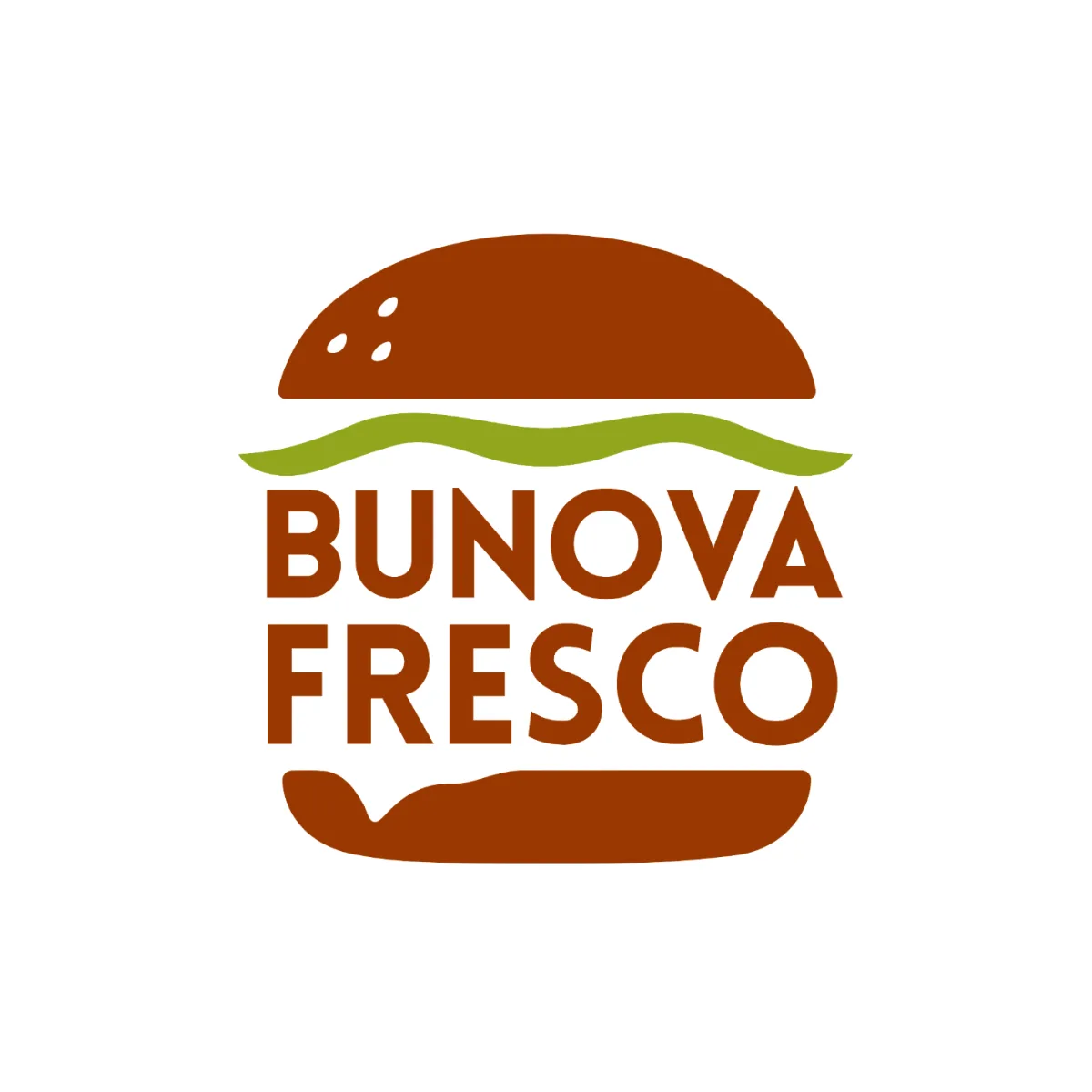 Bunova Fresco burger-shaped logo in brown and green on white