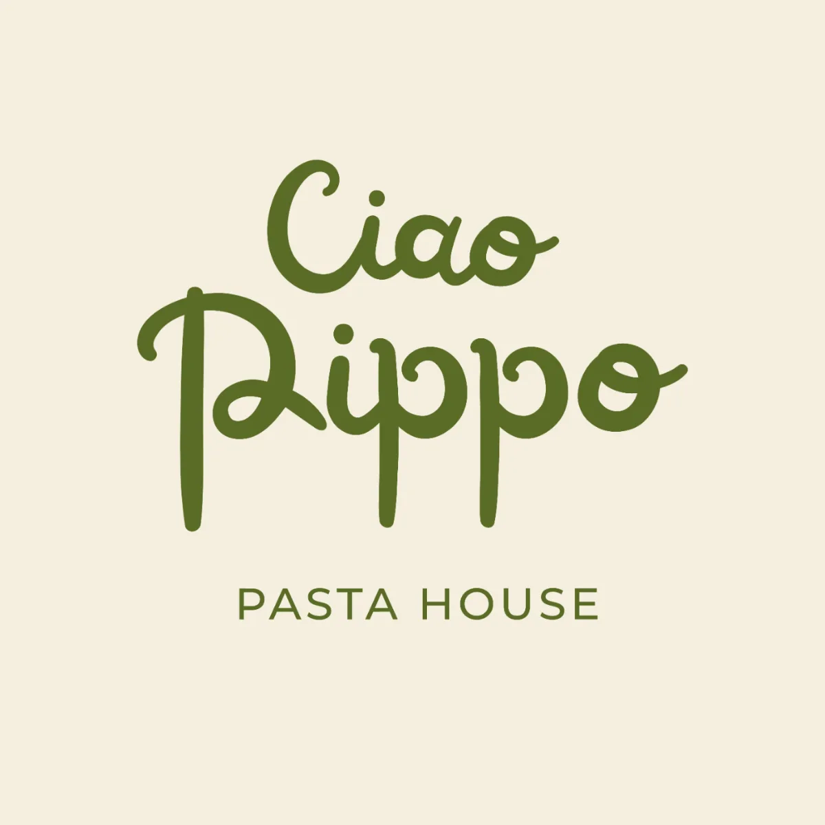 Ciao Pippo Pasta House logo in olive green on cream
