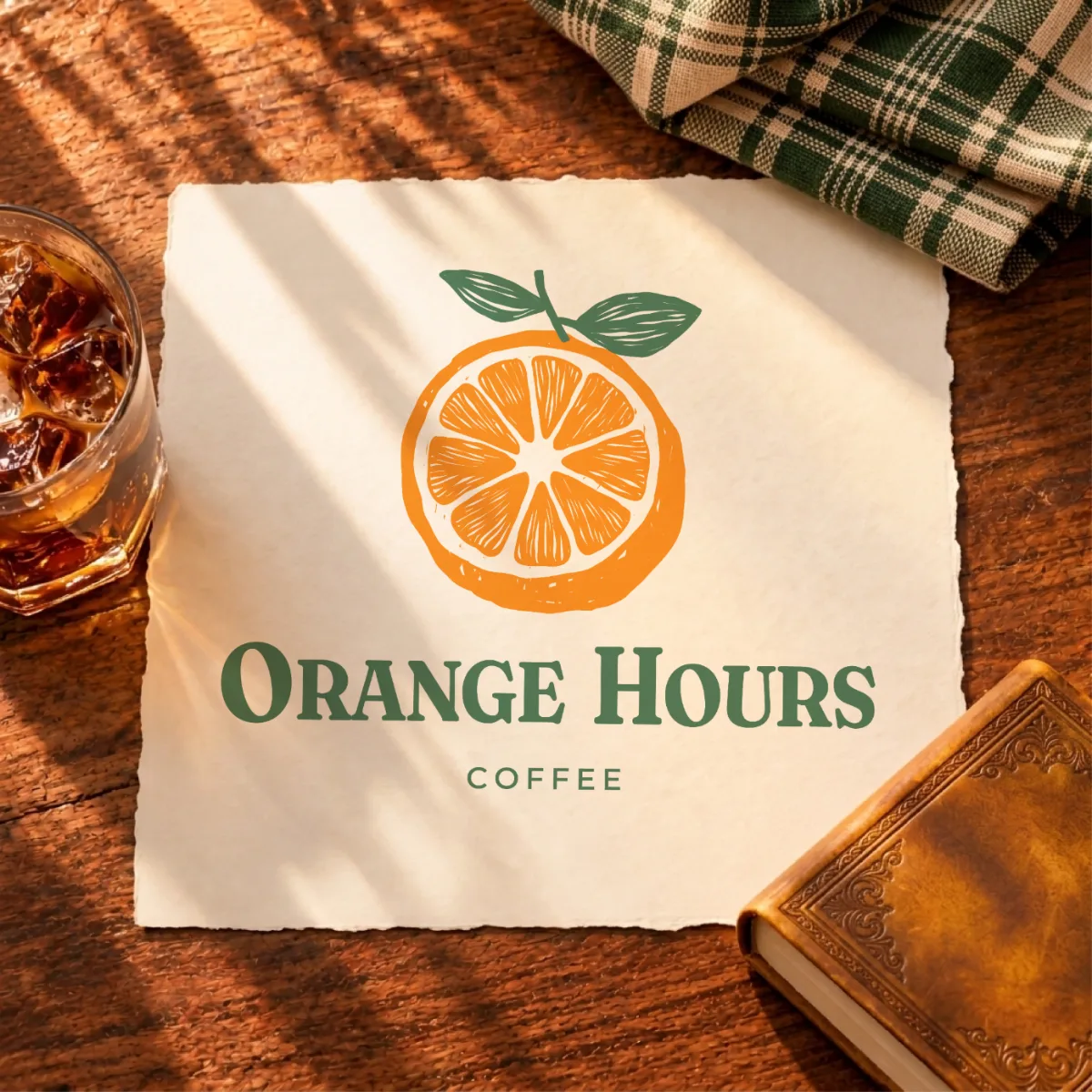 Orange Hours Coffee logo with an orange slice, printed on paper