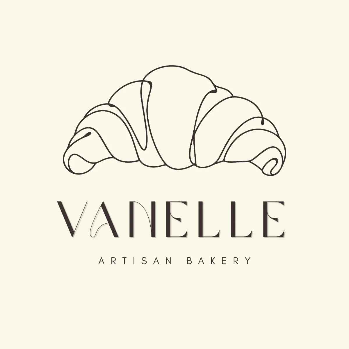 Vanelle Artisan Bakery logo with a fine-line croissant, on cream